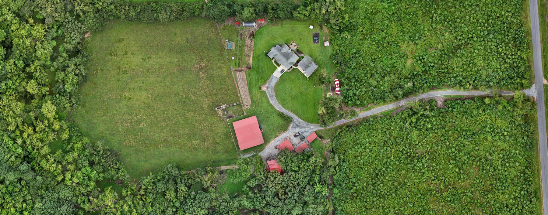 Detailed stitched orthophoto showing a farm property from directly above